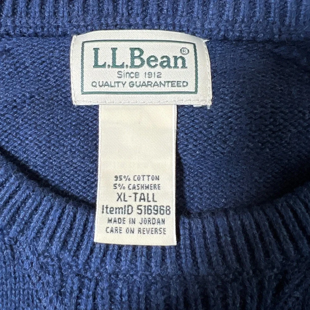 LL Bean Mens Wicked Soft Cotton Cashmere Crewneck Sweater Blue Size XL‎ Tall